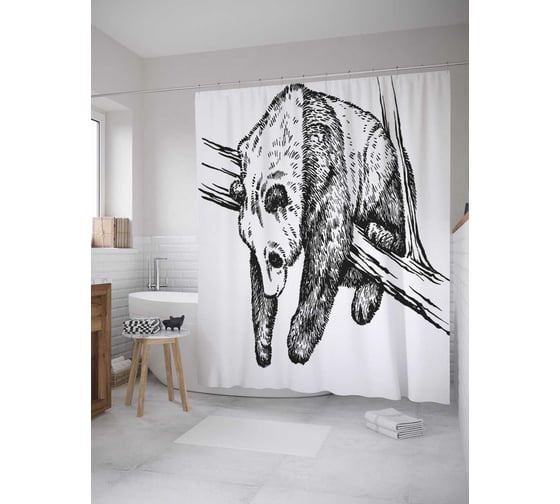 Штора (занавеска) для ванной JoyArty "Уставший медведь" из сатена, 180х200 см с крючками, sc_32250 1