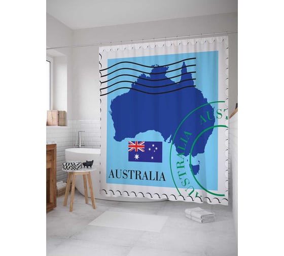 Штора (занавеска) для ванной JoyArty "Марка Австралия" из сатена, 180х200 см с крючками, sc_7605 1