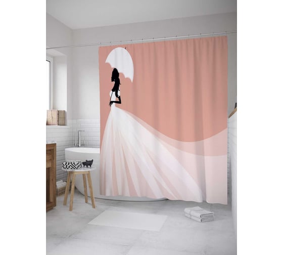 Штора (занавеска) для ванной JoyArty "Невеста с зонтиком" из сатена, 180х200 см с крючками, sc_34520 1