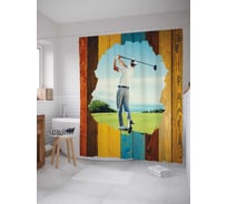 Штора (занавеска) для ванной JoyArty "Гольф за забором" из сатена, 180х200 см с крючками, sc_7675