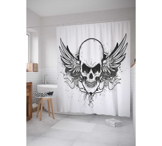 Штора (занавеска) для ванной JoyArty "Угроза с крыльями" из сатена, 180х200 см с крючками, sc_9769