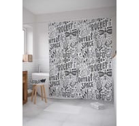 Штора (занавеска) для ванной JoyArty "Космические слова" из сатена, 180х200 см с крючками, sc_9867