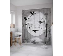 Штора (занавеска) для ванной JoyArty "Утки над водой" из сатена, 180х200 см с крючками, sc_32619