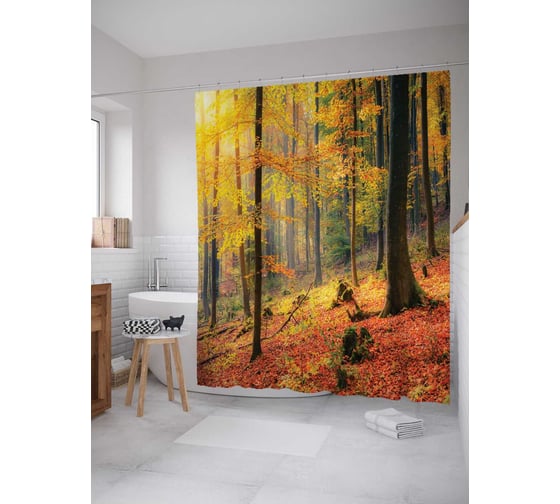 Штора (занавеска) для ванной JoyArty "В лесной чаще" из сатена, 180х200 см с крючками, sc_9334 1