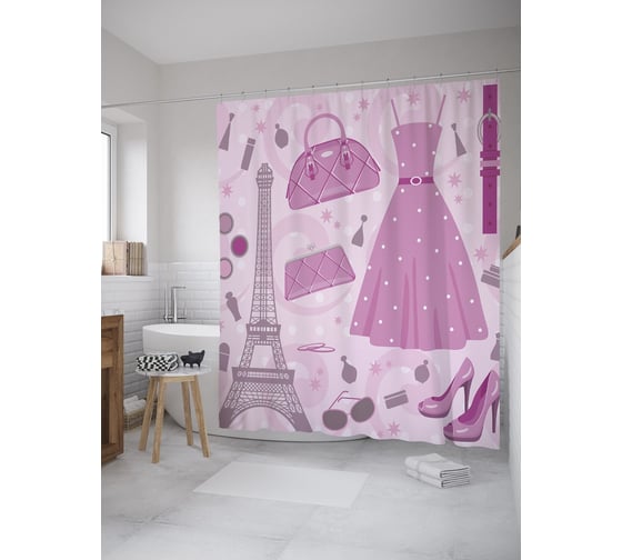 Штора (занавеска) для ванной JoyArty "Гардероб для француженки" из сатена, 180х200 см с крючками, sc_39407 1