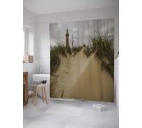 Штора (занавеска) для ванной JoyArty "Маяк на песке" из сатена, 180х200 см с крючками, sc_7892