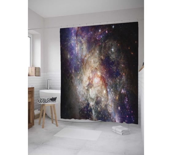 Штора (занавеска) для ванной JoyArty "Тайны космоса" из сатена, 180х200 см с крючками, sc_8835 1