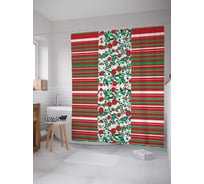 Штора (занавеска) для ванной JoyArty "Цветы и полоски" из сатена, 180х200 см с крючками, sc_37129