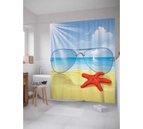 Штора (занавеска) для ванной JoyArty "Солнечные очки на море" из сатена, 180х200 см с крючками, sc_7312