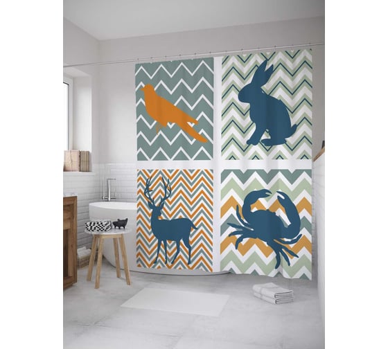 Штора (занавеска) для ванной JoyArty "Дикие зигзаги" из сатена, 180х200 см с крючками, sc_8879 1