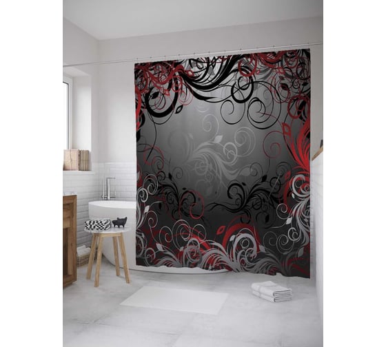 Штора (занавеска) для ванной JoyArty "Таинственные завитки" из сатена, 180х200 см с крючками, sc_33490 1