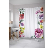 Штора (занавеска) для ванной JoyArty "Цветочные объятия" из сатена, 180х200 см с крючками, sc_9127
