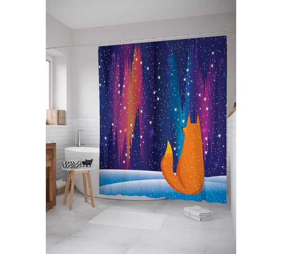 Штора (занавеска) для ванной JoyArty "Лиса в снегу" из сатена, 180х200 см с крючками, sc_6638 1