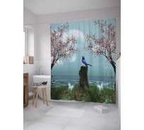 Штора (занавеска) для ванной JoyArty "Пение у реки" из сатена, 180х200 см с крючками, sc_8010