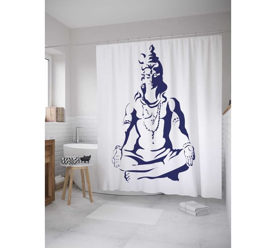 Штора (занавеска) для ванной JoyArty "Эскиз шивы" из сатена, 180х200 см с крючками, sc_33906 1