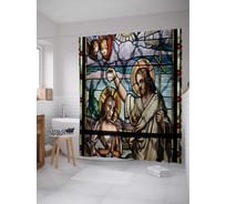 Штора (занавеска) для ванной JoyArty "Церковный витраж" из сатена, 180х200 см с крючками, sc_9612