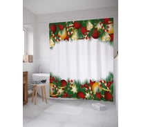 Штора (занавеска) для ванной JoyArty "Новогодние игрушки" из сатена, 180х200 см с крючками, sc_37043