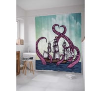 Штора (занавеска) для ванной JoyArty "В плену у Кракена" из сатена, 180х200 см с крючками, sc_7233