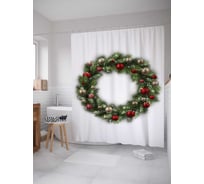 Штора (занавеска) для ванной JoyArty "Рождественский венок" из сатена, 180х200 см с крючками, sc_37164