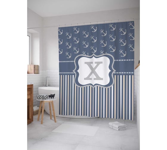 Штора (занавеска) для ванной JoyArty "Морская x" из сатена, 180х200 см с крючками, sc_5426x