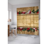 Штора (занавеска) для ванной JoyArty "Рождественские ветки на полке" из сатена, 180х200 см с крючками, sc_37064