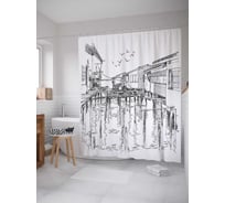 Штора (занавеска) для ванной JoyArty "Зарисовки причала" из сатена, 180х200 см с крючками, sc_32309