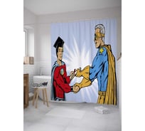 Штора (занавеска) для ванной JoyArty "Поздравление от супермена" из сатена, 180х200 см с крючками, sc_36242