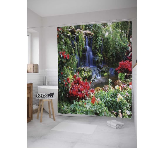 Штора (занавеска) для ванной JoyArty "Фонтан весны" из сатена, 180х200 см с крючками, sc_8874 1