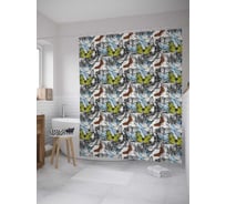Штора (занавеска) для ванной JoyArty "Сезон бабочек" из сатена, 180х200 см с крючками, sc_8815