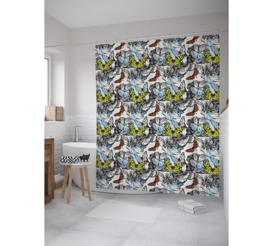 Штора (занавеска) для ванной JoyArty "Сезон бабочек" из сатена, 180х200 см с крючками, sc_8815 1