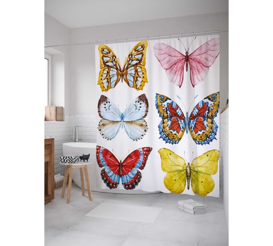 Штора (занавеска) для ванной JoyArty "Разноцветные крылья" из сатена, 180х200 см с крючками, sc_32093 1