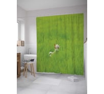 Штора (занавеска) для ванной JoyArty "Собачка в траве" из сатена, 180х200 см с крючками, sc_32671