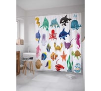 Штора (занавеска) для ванной JoyArty "Морские характеры" из сатена, 180х200 см с крючками, sc_9518