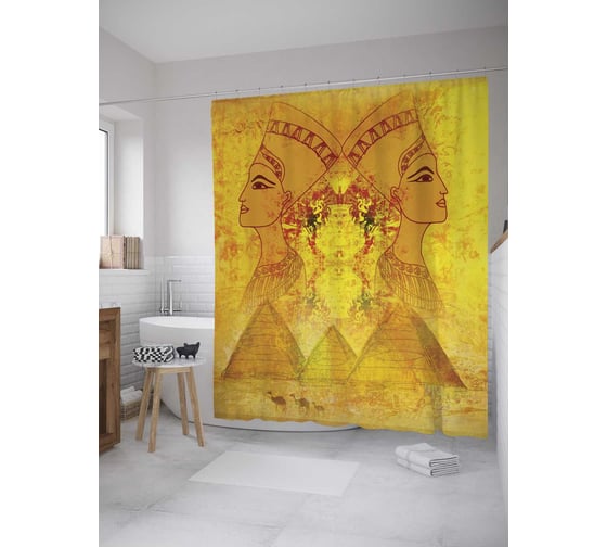 Штора (занавеска) для ванной JoyArty "Три пирамиды" из сатена, 180х200 см с крючками, sc_9332 1