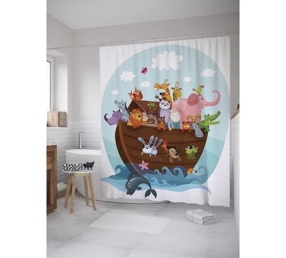 Штора (занавеска) для ванной JoyArty "Спасенные животные" из сатена, 180х200 см с крючками, sc_9434