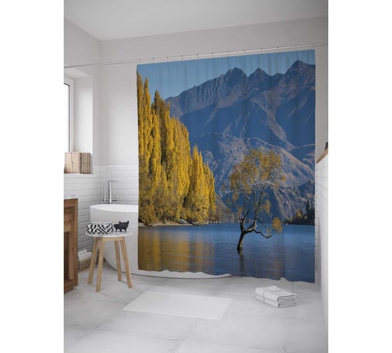 Штора (занавеска) для ванной JoyArty "Дерево в воде" из сатена, 180х200 см с крючками, sc_32646 1