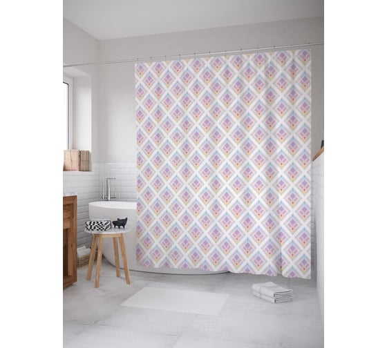 Штора (занавеска) для ванной JoyArty "Орнаментальные ромбы" из сатена, 180х200 см с крючками, sc_32229