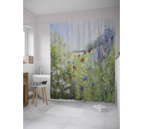Штора (занавеска) для ванной JoyArty "Васильковое поле" из сатена, 180х200 см с крючками, sc_9190