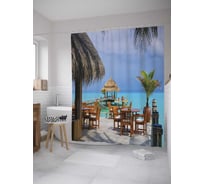 Штора (занавеска) для ванной JoyArty "Кафе на море" из сатена, 180х200 см с крючками, sc_9381