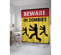 Штора (занавеска) для ванной JoyArty "остерегайся зомби" из сатена, 180х200 см с крючками, sc_36420