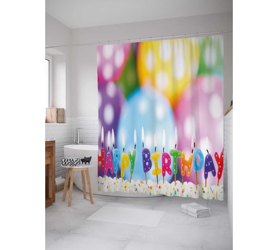 Штора (занавеска) для ванной JoyArty "Свечи на тортик" из сатена, 180х200 см с крючками, sc_34449 1