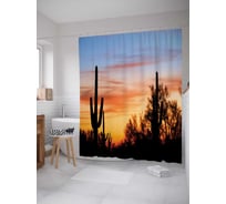 Штора (занавеска) для ванной JoyArty "Закат с кактусами" из сатена, 180х200 см с крючками, sc_7654