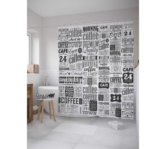 Штора (занавеска) для ванной JoyArty "Старая газета" из сатена, 180х200 см с крючками, sc_32439 1