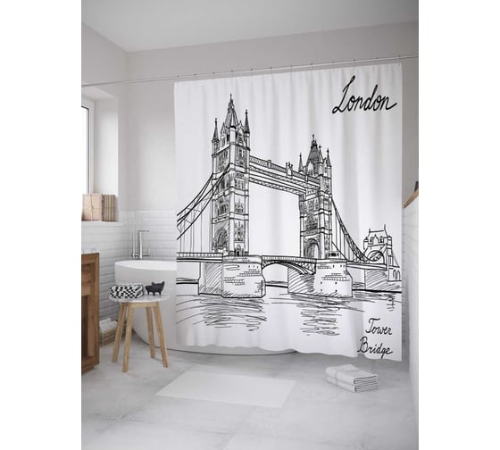 Штора (занавеска) для ванной JoyArty "Тауэрский мост рядом" из сатена, 180х200 см с крючками, sc_9399 1
