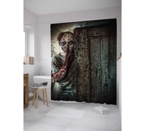 Штора (занавеска) для ванной JoyArty "Окровавленный зомби" из сатена, 180х200 см с крючками, sc_36409