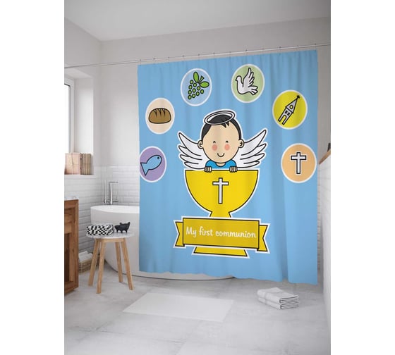 Штора (занавеска) для ванной JoyArty "Чаша причастия" из сатена, 180х200 см с крючками, sc_9606 1