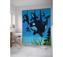 Штора (занавеска) для ванной JoyArty "Касатки" из сатена, 180х200 см с крючками, sc_9513