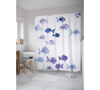 Штора (занавеска) для ванной JoyArty "Стая рыб" из сатена, 180х200 см с крючками, sc_32320