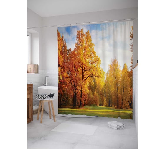 Штора (занавеска) для ванной JoyArty "Лесная свежесть" из сатена, 180х200 см с крючками, sc_9343 1
