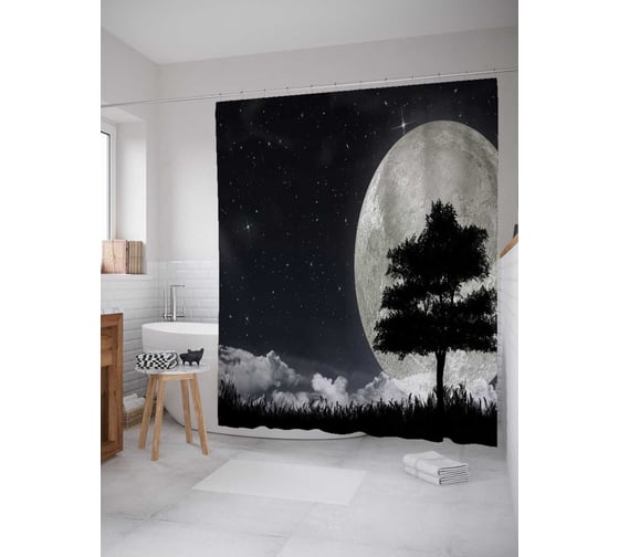 Штора (занавеска) для ванной JoyArty "Огромная луна" из сатена, 180х200 см с крючками, sc_38839 1
